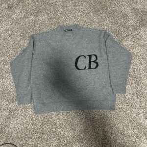 Cole Buxton Knit Logo Gray Sweater Intarsia Mens Size Small